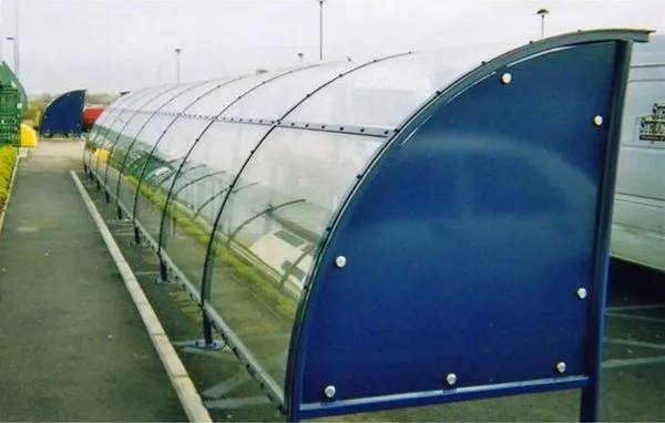 Curved Polycarbonate Cycle Store with Enclosed Ends To Offices Scunthorpe